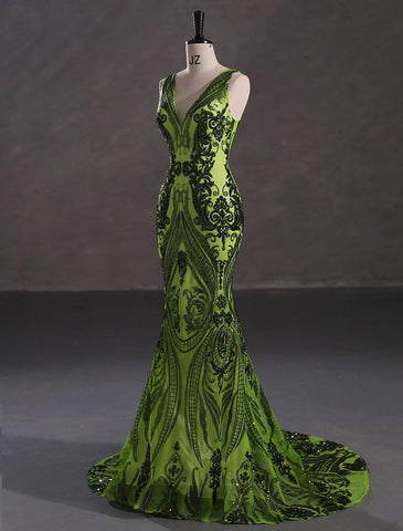 Meerjungfrau/Trompete Abendkleid Sparkle &amp; Shine Kleid Verlobungsfeier Abend Hofschleppe Ärmellos V-Ausschnitt Pailletten mit Pailletten