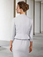 Zweiteiliges Etuikleid/Säulenkleid für die Brautmutter, elegantes Kirchenkleid mit Rundhalsausschnitt, knielang, Chiffon, Spitze, kurze Ärmel, kurze Jacke, Kleider mit Applikationen