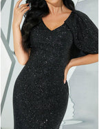 Mermaid / Trumpet Evening Gown Sparkle & Shine Dress Formal Fall Sweep / Brush Train Half Sleeve V Neck Sequined with Glitter