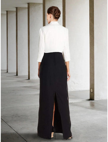 Vestido de dos piezas tipo tubo para madre de la novia, vestido elegante negro para invitada de boda, escote en V, largo hasta los tobillos, gasa elástica, media manga con lentejuelas, abertura frontal fruncida