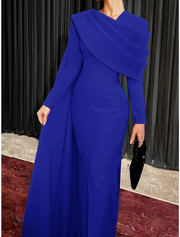 Vestido tubo/columna rojo negro navideño rojo verde vestido de noche elegante capa vestido formal otoño barrido/cola cepillo manga larga cuello vuelto tejido elástico con botones abertura