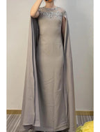Etui-/Säulen-Abendkleid, elegantes Kleid, formeller Abend, bodenlang, kurze Ärmel, Illusionsausschnitt, Herbst, Hochzeitsgast, Stretchstoff mit Spitzeneinsatz, Applikationen