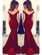 Mermaid / Trumpet Prom Dresses Sexy Dress Formal Prom Court Train Sleeveless Off Shoulder Stretch Fabric V Back with Beading Appliques