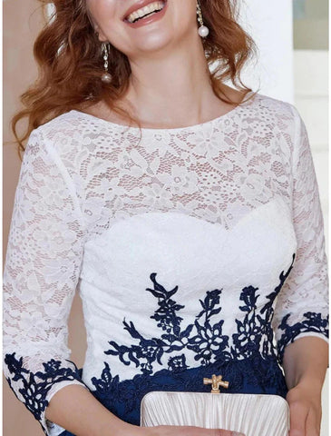 Numbersea A-Linien-Kleid für die Brautmutter, Hochzeitsgast, elegant, U-Ausschnitt, knöchellang, Chiffon, 3/4-Ärmel mit Spitze