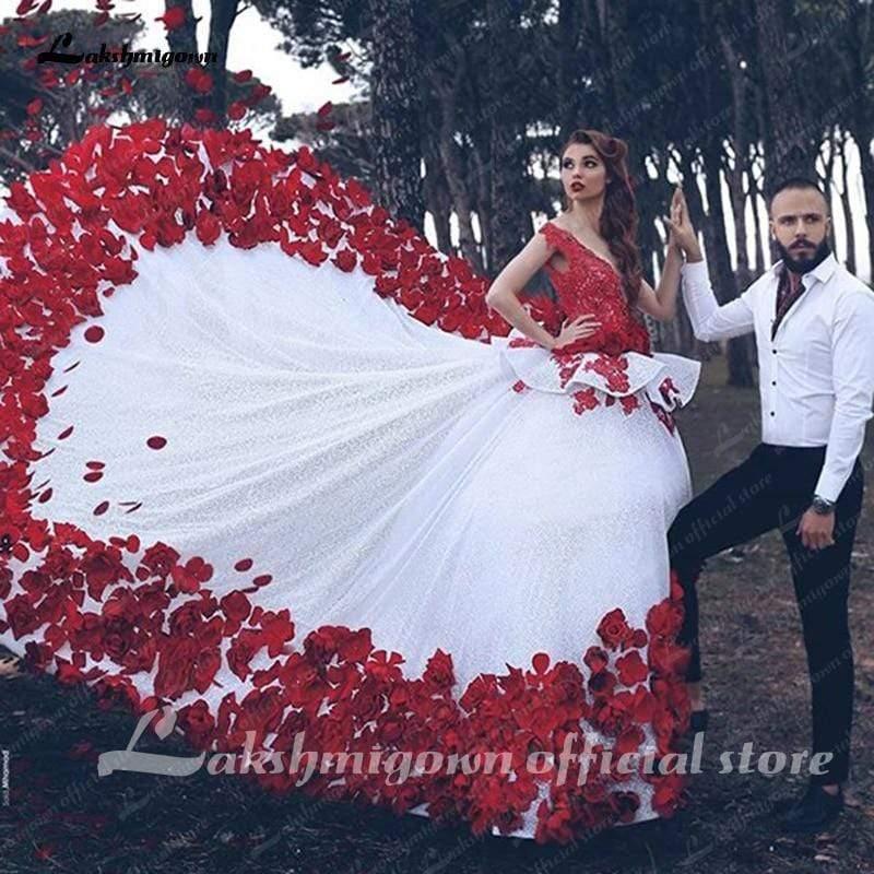 Vestido de novia vintage de encaje rojo y blanco de NumberSea