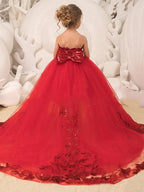 Rote Ballkleid Sweep Pinsel Zug Hochzeit Party Blumenmädchenkleider