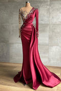 Vestido de noche rojo largo hasta el suelo, vestidos de fiesta con mangas