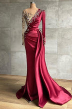 Vestido de noche rojo largo hasta el suelo, vestidos de fiesta con mangas