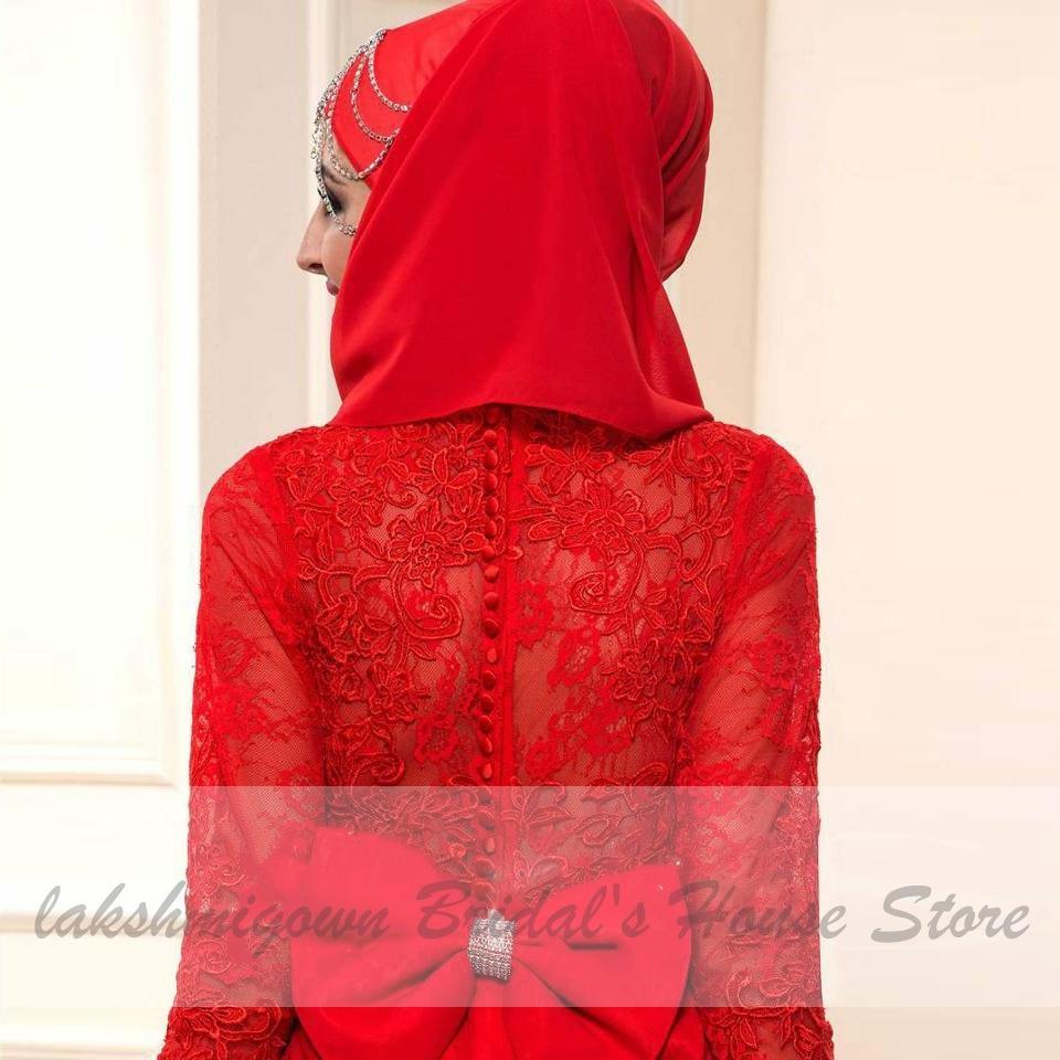 Vestido de novia elegante con hijab rojo NumberSea, manga larga y cuello redondo