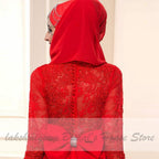 Vestido de novia elegante con hijab rojo NumberSea, manga larga y cuello redondo