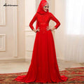 Vestido de novia elegante con hijab rojo NumberSea, manga larga y cuello redondo