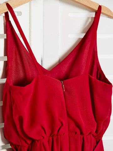 Vestido rojo largo de gasa con tirantes finos para niña de las flores, corte A, para dama de honor juvenil