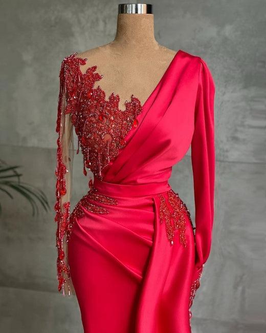 Vestidos de fiesta largos rojos | Vestidos de noche con mangas