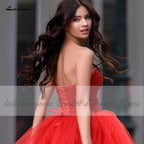 Vestidos de novia cortos rojos NumberSea para novia con cola larga