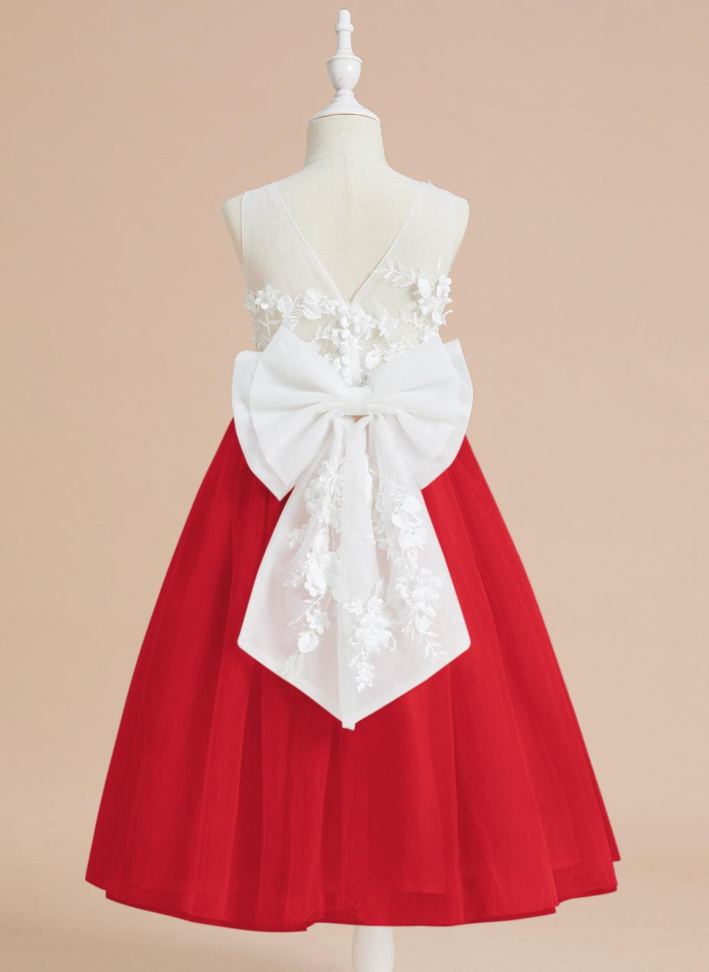 Vestido largo hasta la rodilla con encaje floral y lazo grande 