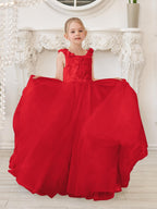 Elegante vestido de niña de las flores de tul blanco con cola larga 