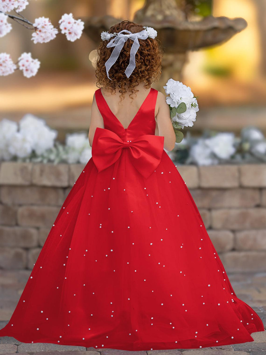 Elegante vestido de princesa de satén y tul para niña de las flores 