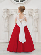 Vestido de niña de las flores con cola larga y tul con encaje desmontable 
