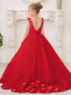 Elegantes weißes Tüllkleid für Blumenmädchen mit Schleppe 