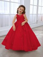 Vestido de princesa rosa para niña con apliques de encaje 