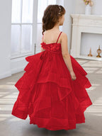 Slate Blue A-Line Princess Sleeveless Tulle Flower Girl Dress