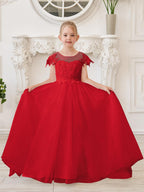 Vestido de princesa para primera comunión de niña de las flores, color marfil, con cola desmontable 