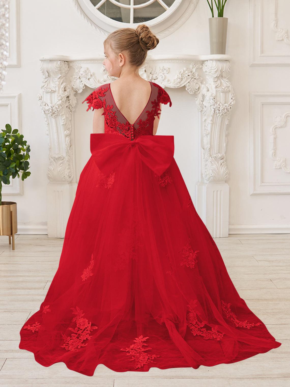 Vestido de princesa para primera comunión de niña de las flores, color marfil, con cola desmontable 