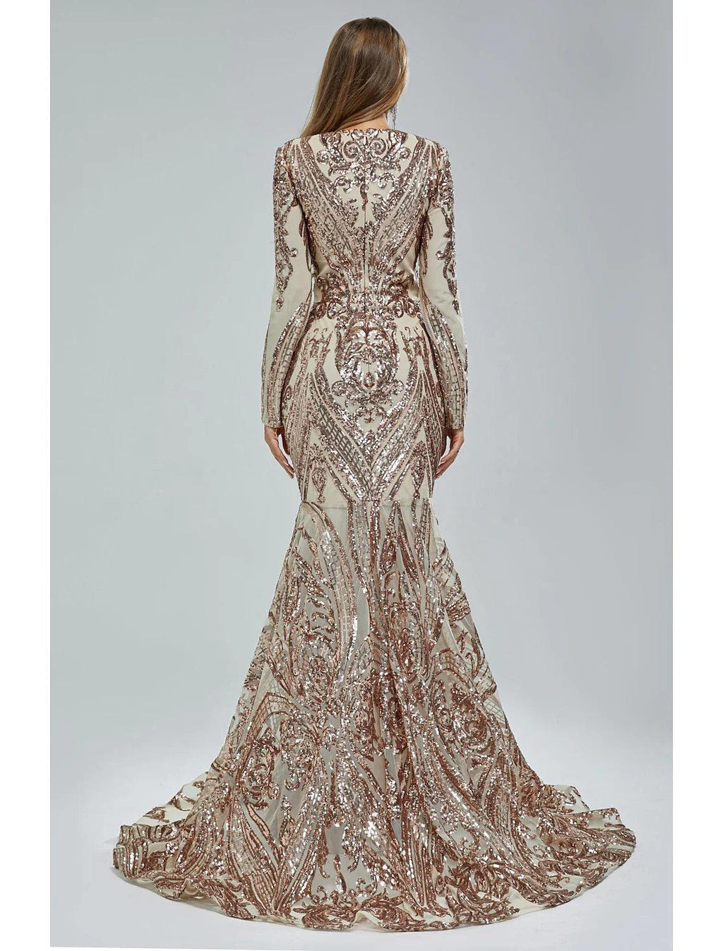 Meerjungfrau/Trompete Abendkleid Sparkle &amp; Shine Kleid Karneval Formell Hofschleppe Langarm V-Ausschnitt Afroamerikaner Spitze mit Pailletten