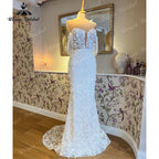Robe de mariée sirena/trompeta vestido de novia fuera del hombro cuello en V encaje 3D flores vestido de novia vestido de boda corte sirena