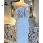Robe de mariée sirena/trompeta vestido de novia fuera del hombro cuello en V encaje 3D flores vestido de novia vestido de boda corte sirena