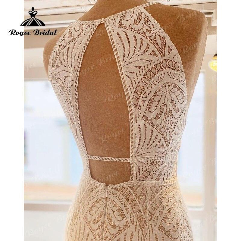 Robe mariée sirene vestido de novia trompeta Halter espalda abierta encaje sirena Vintage vestido de boda campestre vestido de boda corte sirena