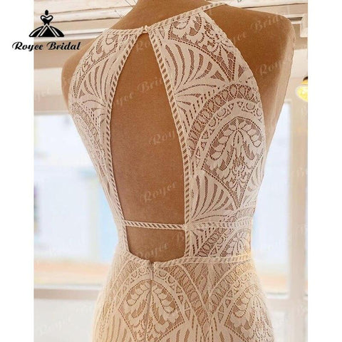 robe mariée sirene Trumpet Halter Wedding Dress Open Back Lace Mermaid Vintage Country Wedding Gown vestido de boda corte sirena