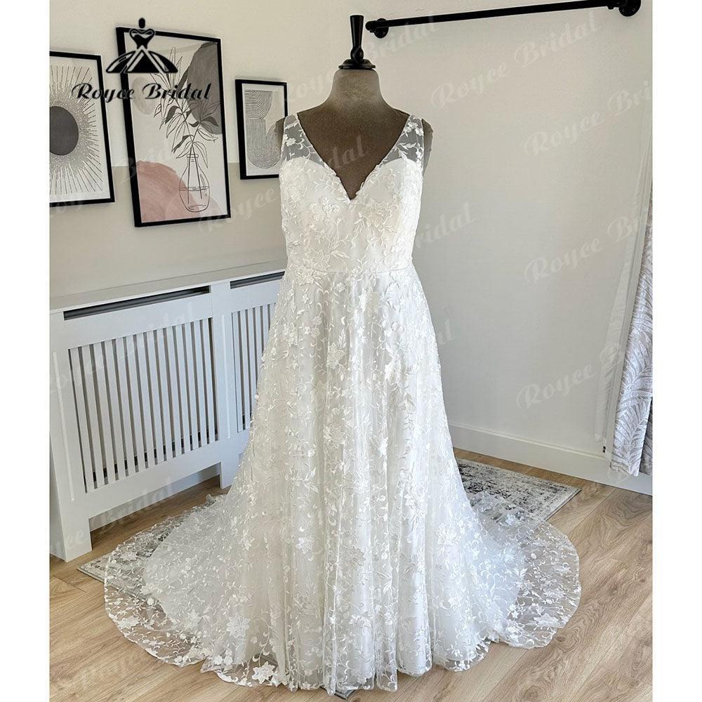 robe mariage femme Elegant V Neckline Full Lace Wedding Dress for Women  Sleeveless Bridal Gown Custom Made vestido noiva