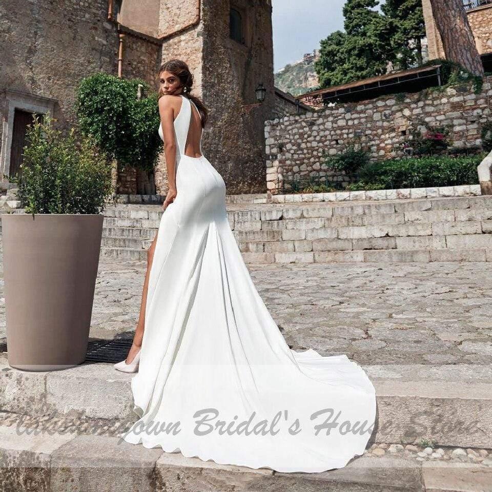 Vestido de novia de satén NumberSea Robe, sexy, sirena, sin espalda