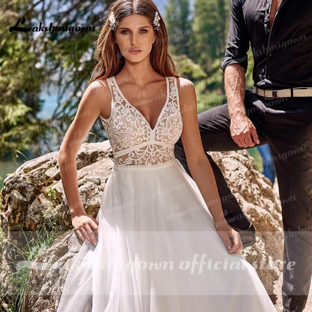 Vestido de novia bohemio de encaje romántico de NumberSea