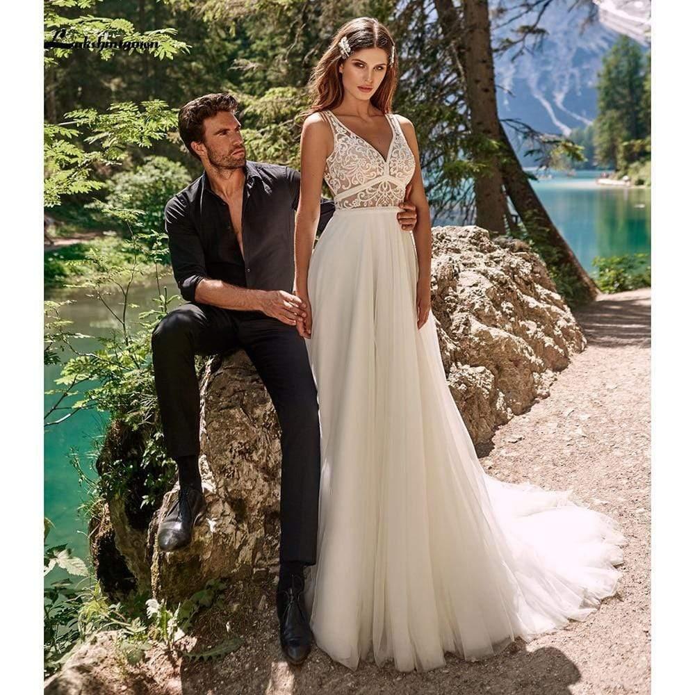 Vestido de novia bohemio de encaje romántico de NumberSea