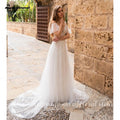 Vestidos de novia románticos de encaje NumberSea con escote en V y largo hasta el suelo