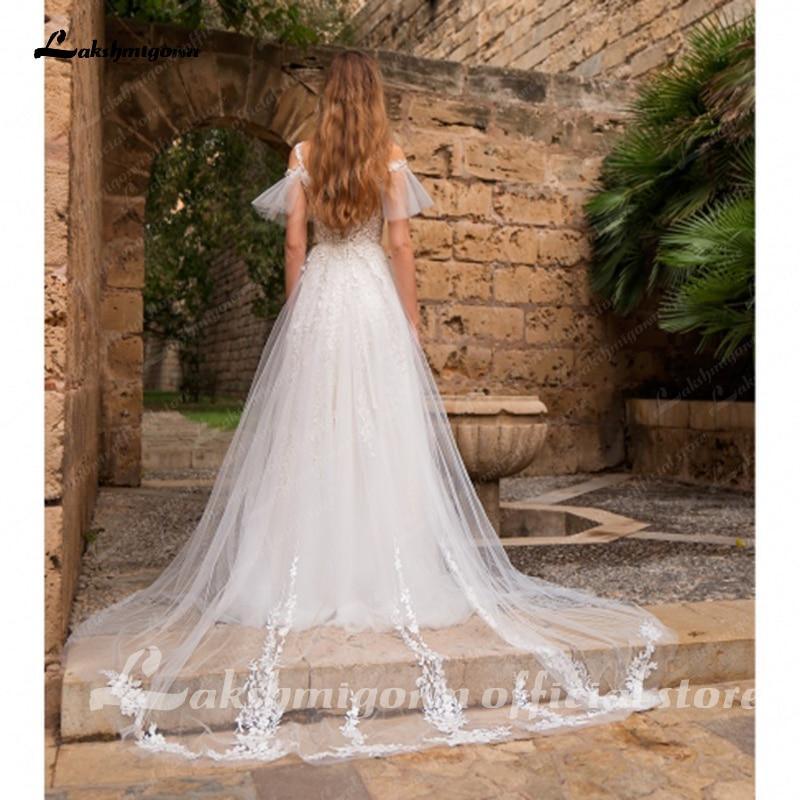 Vestidos de novia románticos de encaje NumberSea con escote en V y largo hasta el suelo