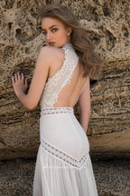 Vestidos de novia románticos de sirena NumberSea con cuello alto y apliques de encaje