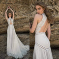 Vestidos de novia románticos de sirena NumberSea con cuello alto y apliques de encaje
