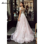 Vestidos de novia románticos de tul rosa brillante de NumberSea