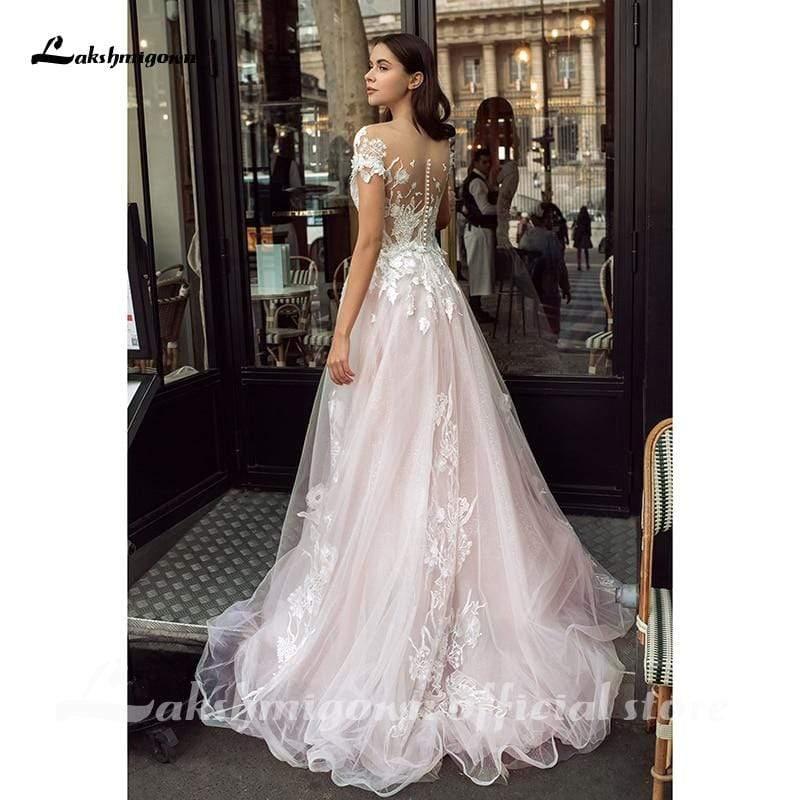 Vestidos de novia románticos de tul rosa brillante de NumberSea
