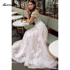 Vestidos de novia románticos de tul rosa brillante de NumberSea