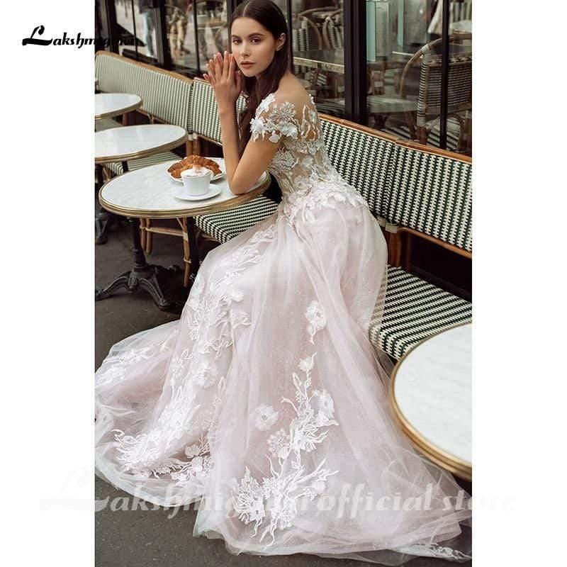 Vestidos de novia románticos de tul rosa brillante de NumberSea