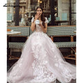 Vestidos de novia románticos de tul rosa brillante de NumberSea