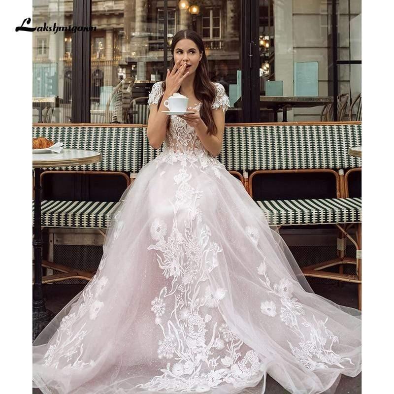 Vestidos de novia románticos de tul rosa brillante de NumberSea