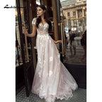 Vestidos de novia románticos de tul rosa brillante de NumberSea