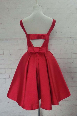 Round Neck Cute Red A line Satin Short Prom Dress Homecoming Dress