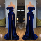 Königsblaues, schulterfreies, langes Ball-/Abendkleid mit Schlitz