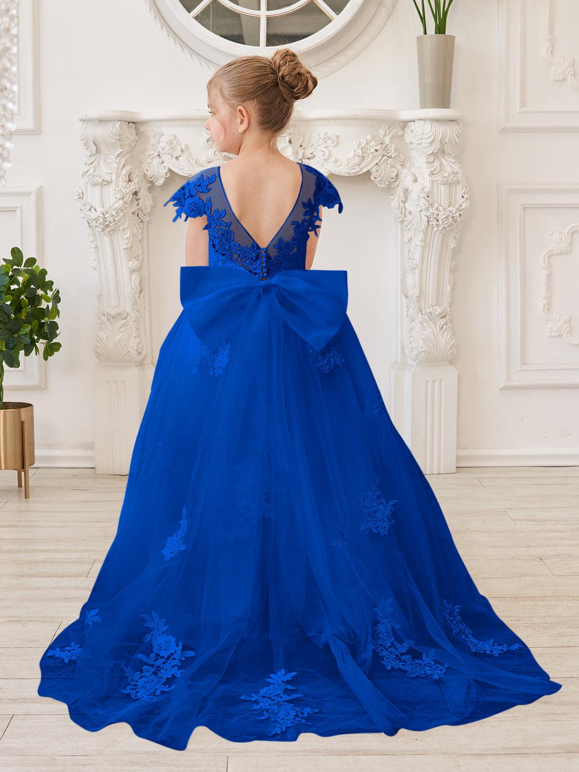 Vestido de princesa para primera comunión de niña de las flores, color marfil, con cola desmontable 
